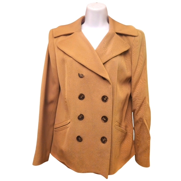 Donna Karan Jackets & Blazers - Vintage DKNY Women's Camel Double-Breasted Jacket Size 6